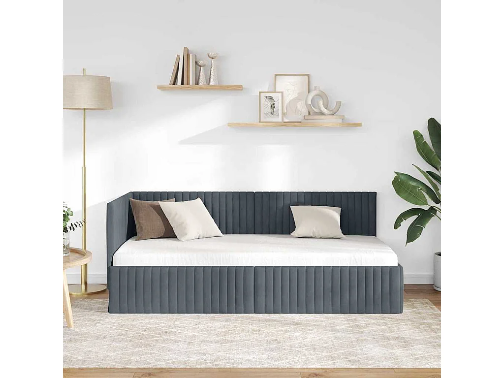 Struttura letto angolare grigio scuro 90 x 200 cm velluto