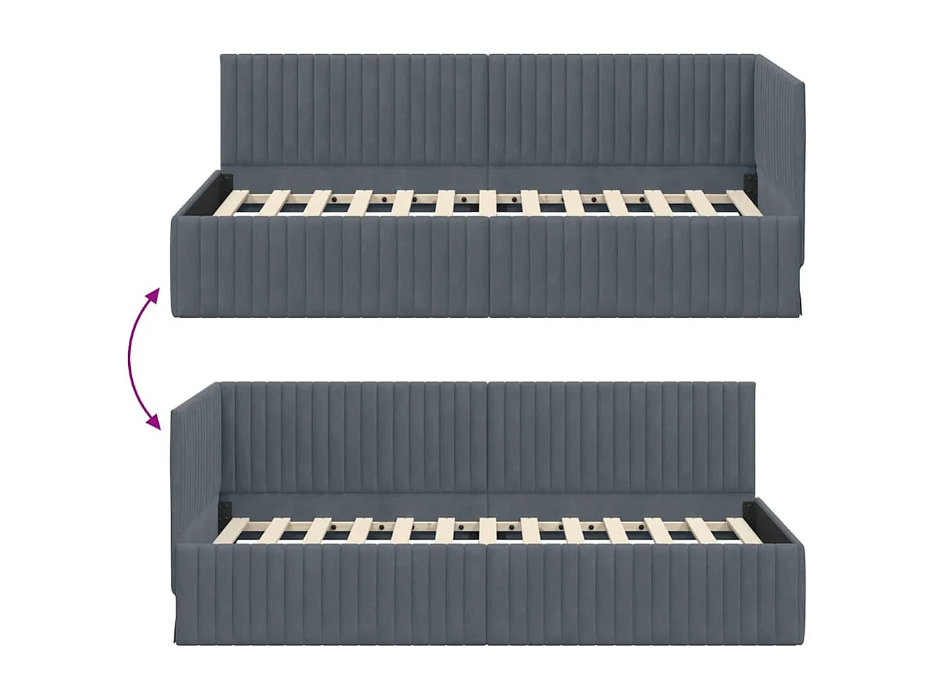 Struttura letto angolare grigio scuro 90 x 200 cm velluto