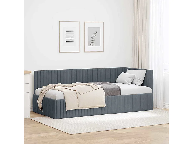 Cadre de lit d'angle Gris foncé 90 x 200 cm Velours