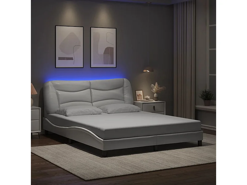Bedframe met LED zonder matras wit 160x200 cm