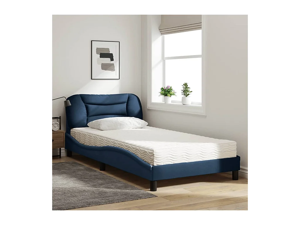 Bed met blauwe stoffen matras 100x200 cm