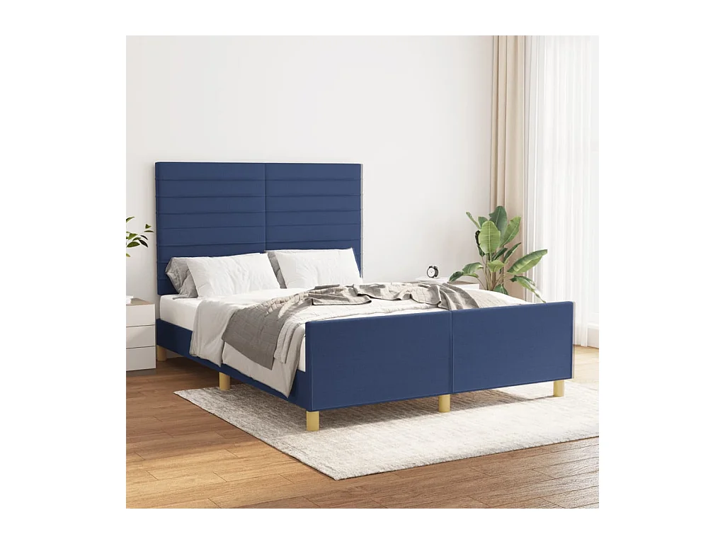 Cadre de lit sans matelas bleu 140x190 cm tissu