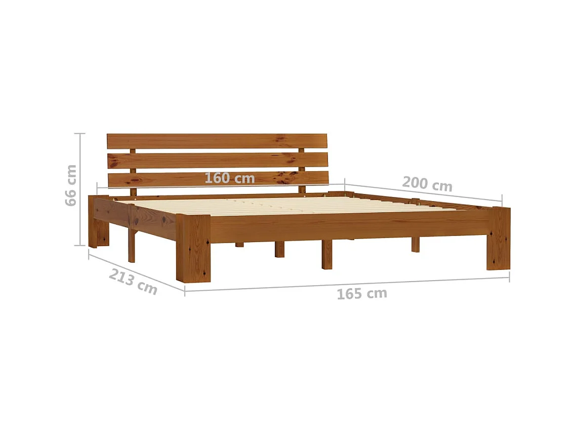 Struttura letto marrone miele senza materasso 160x200cm in legno massello di pino