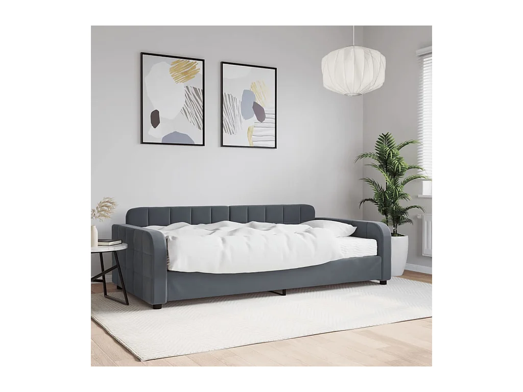 Divano letto con materasso in velluto grigio scuro 100x200 cm
