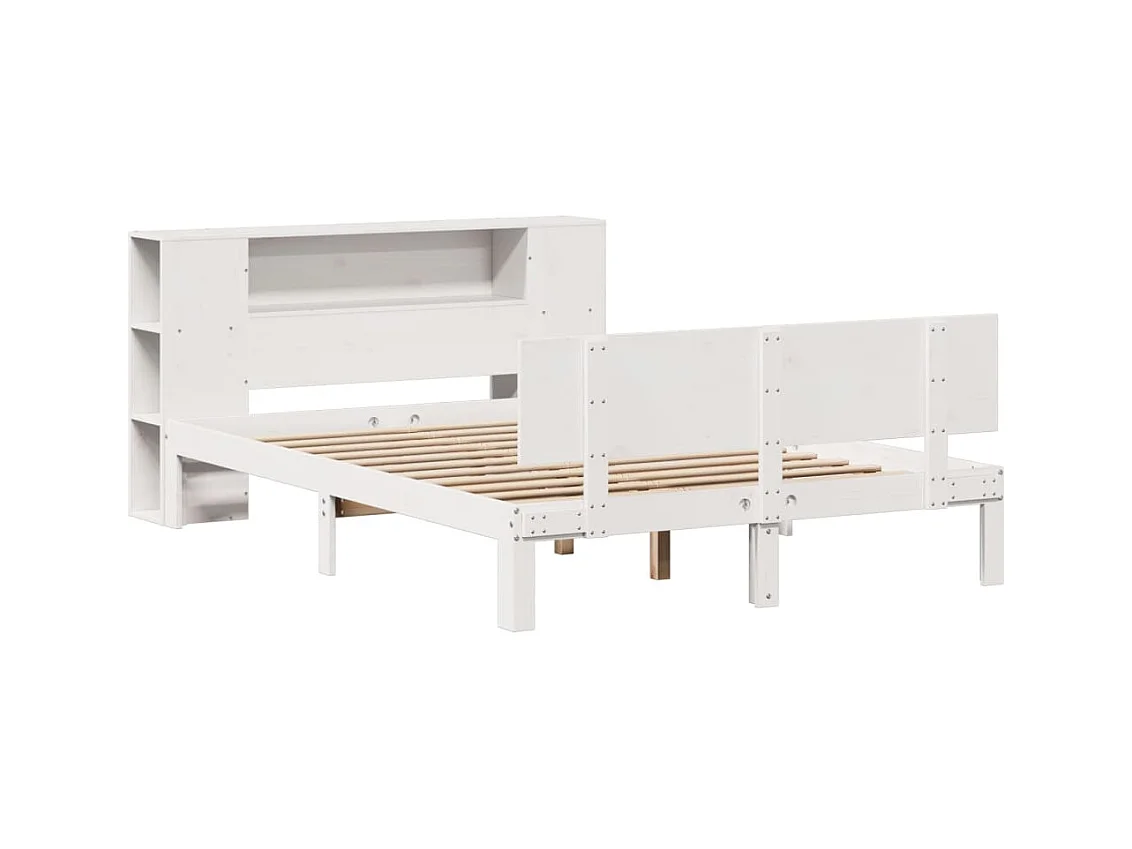Lit bibliothèque sans matelas blanc 135x190 cm bois pin massif