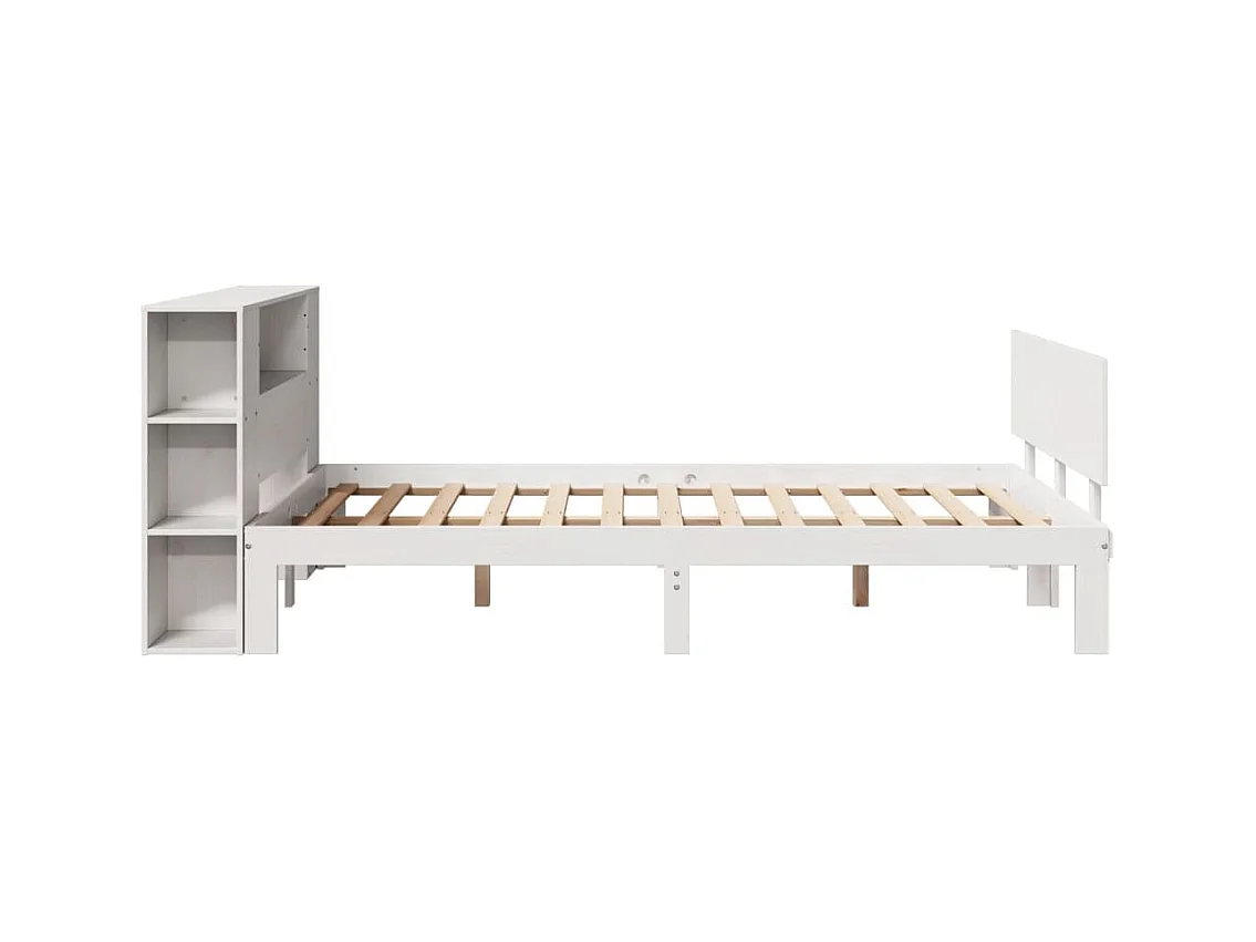 Lit bibliothèque sans matelas blanc 135x190 cm bois pin massif