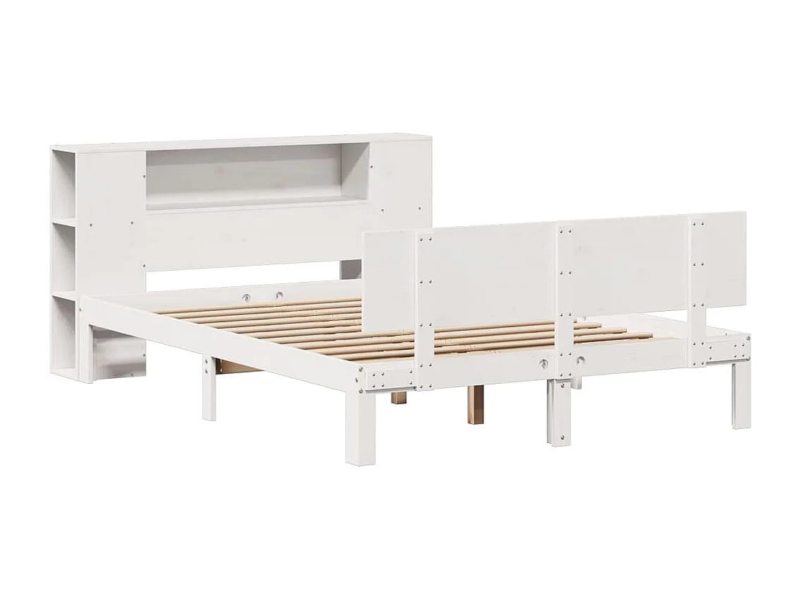 Lit bibliothèque sans matelas blanc 135x190 cm bois pin massif