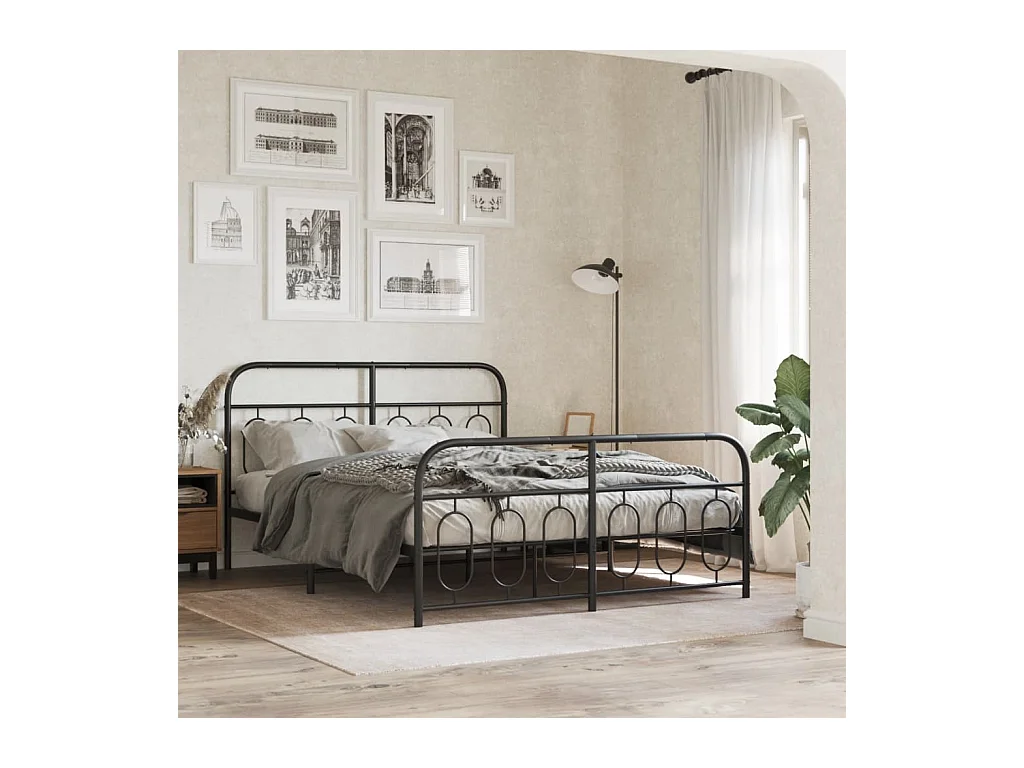 Cadre de lit métal sans matelas avec pied de lit noir 140x190cm