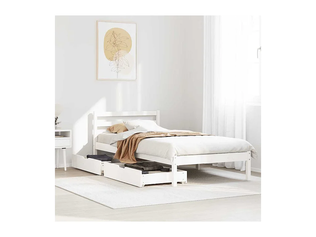 Estructura de cama sin colchón blanca 75x190 cm madera maciza de pino