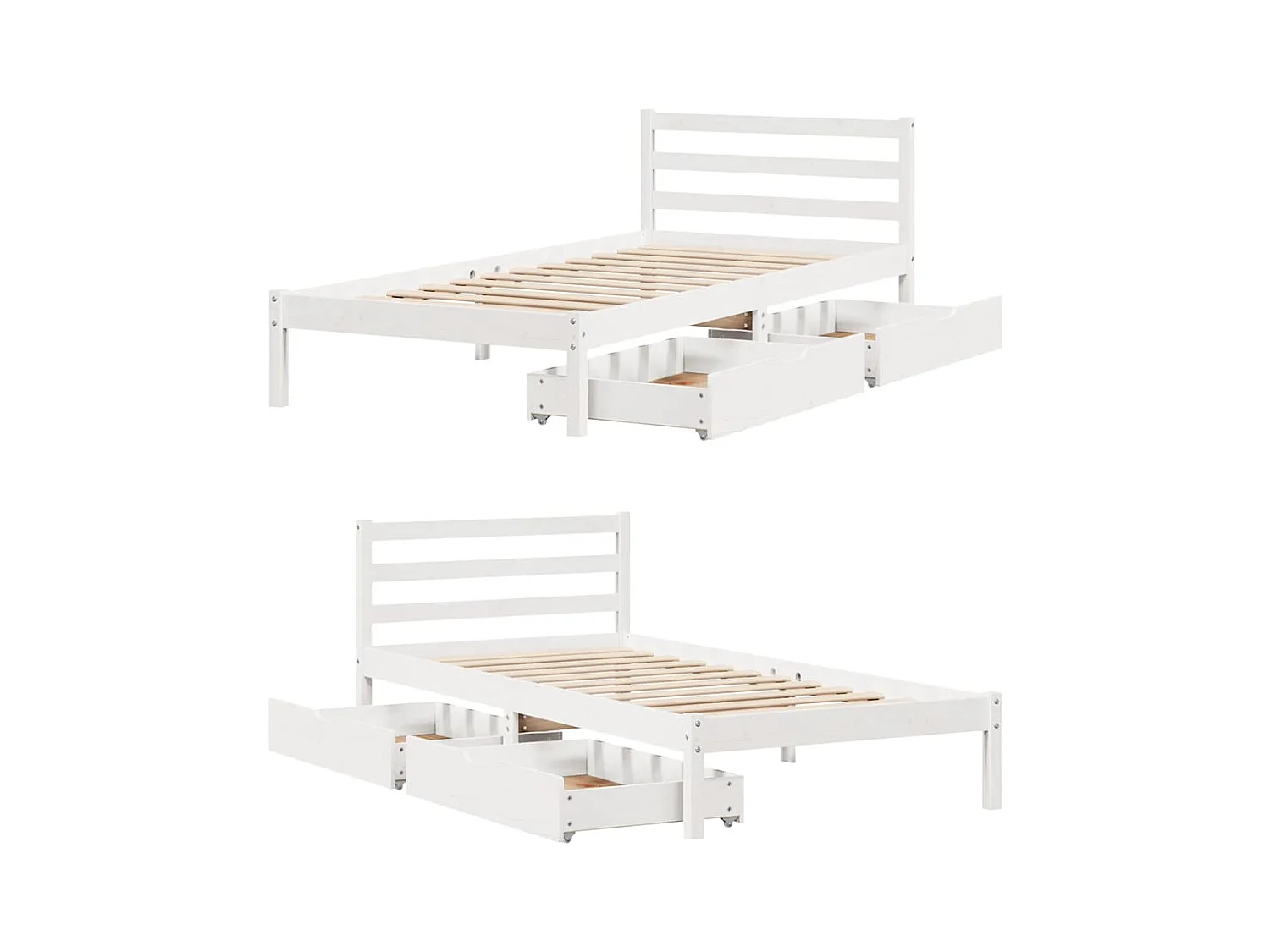 Estructura de cama sin colchón blanca 75x190 cm madera maciza de pino