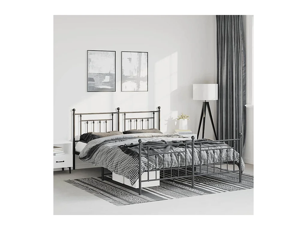 Cadre de lit métal sans matelas avec pied de lit noir 150x200cm