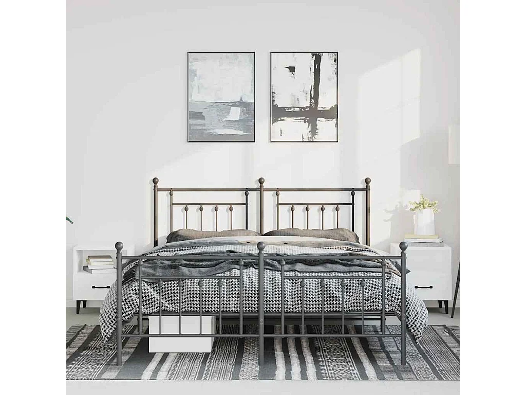 Cadre de lit métal sans matelas avec pied de lit noir 150x200cm