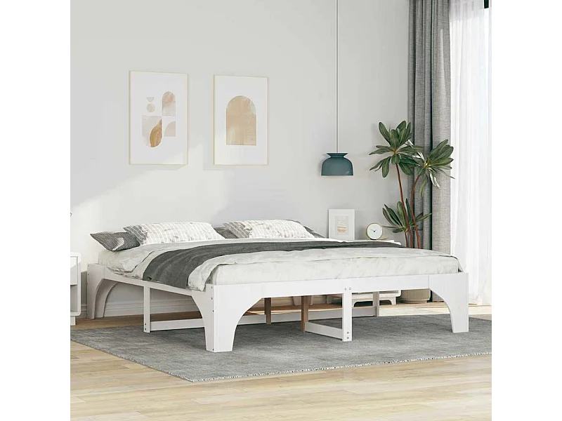 Verhoogd bedframe Wit 180 x 200 cm Massief grenenhout