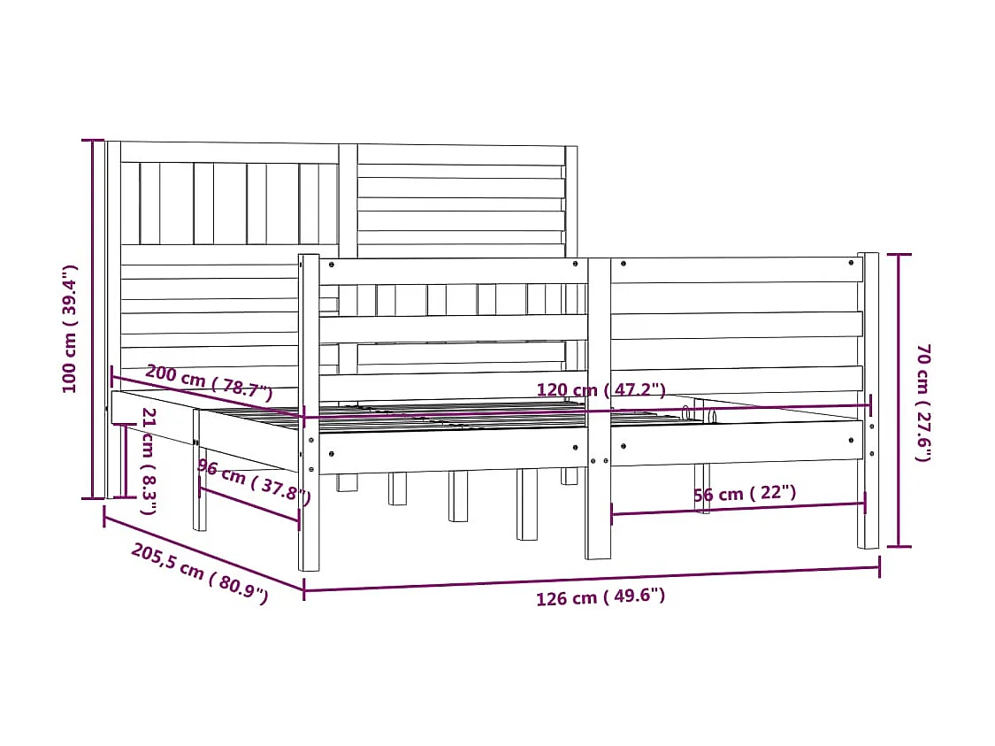 Cadre de lit sans matelas bois massif 120x200 cm