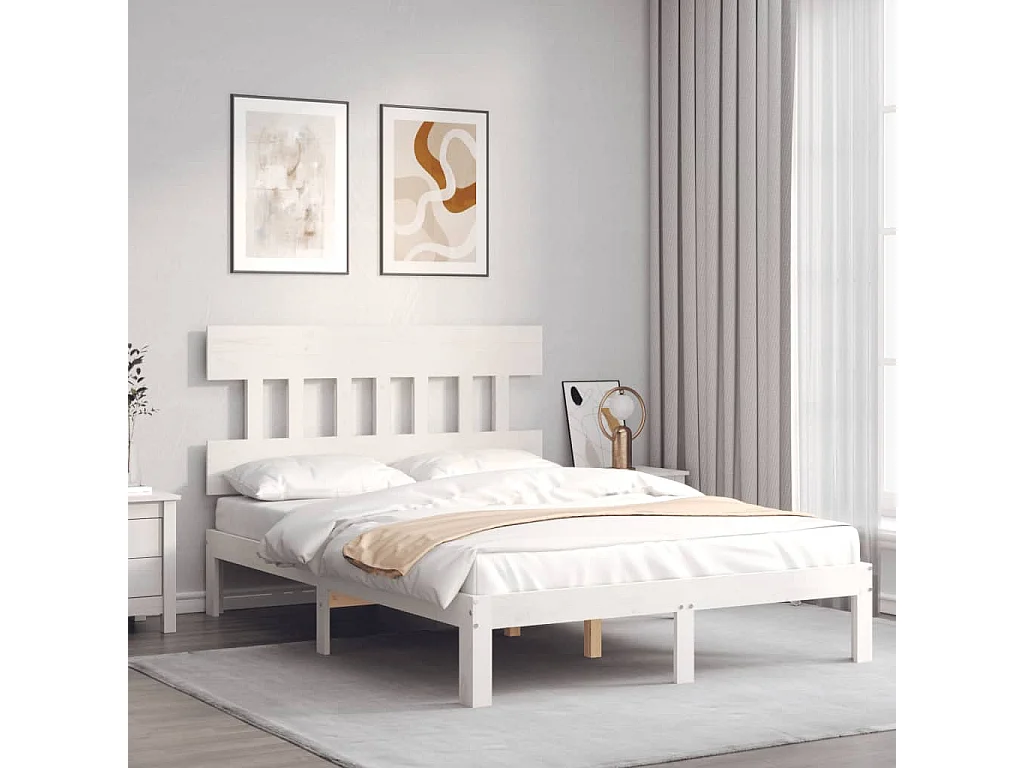 Cadre de lit sans matelas blanc 140x190 cm bois de pin massif