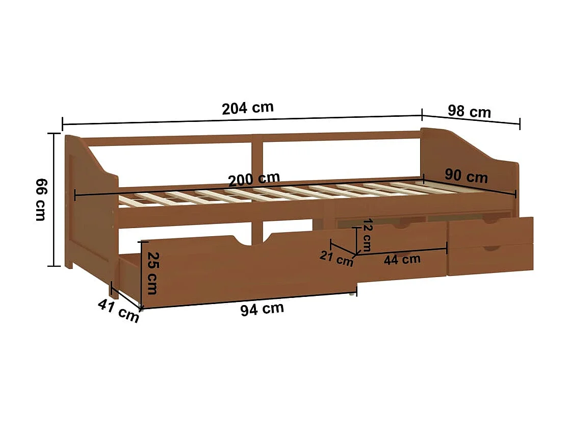 Diván de 3 plazas sin colchón Madera maciza de pino 90x200 cm