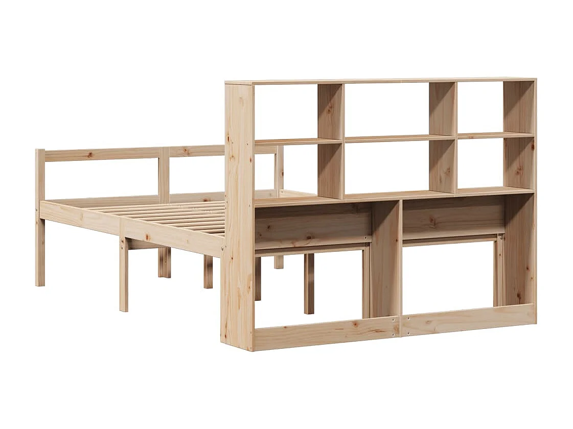 Lit bibliothèque sans matelas 140x200 cm bois massif de pin