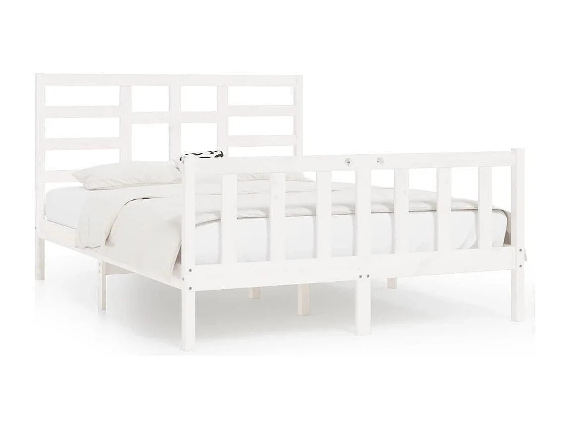 Estructura de cama sin colchón blanca 140x200 cm madera maciza de pino