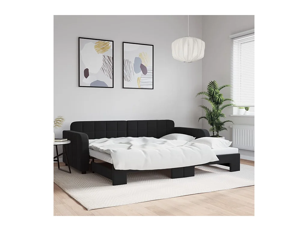 Divano letto con letto estraibile nero 90x190 cm in velluto