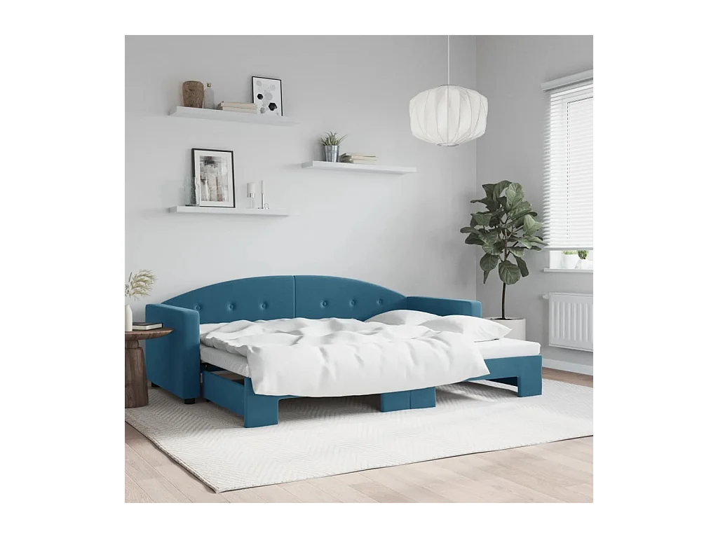 Lit de jour avec gigogne sans matelas bleu 80x200 cm