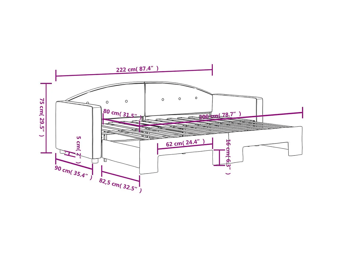 Lit de jour avec gigogne sans matelas bleu 80x200 cm