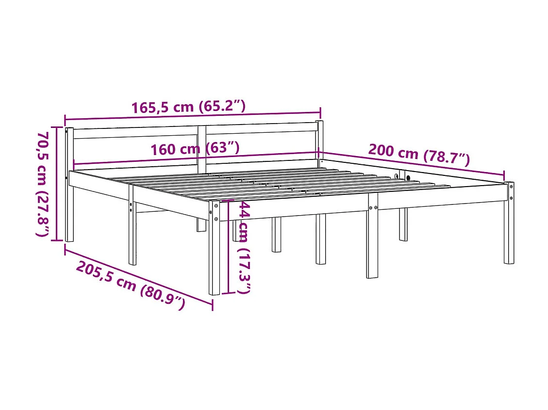 Letto per anziani senza materasso 160x200 cm in legno massello di pino