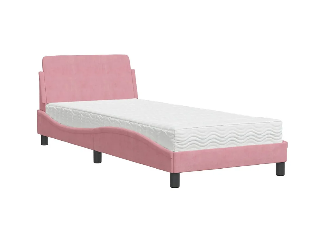 Letto con materasso rosa 90x200 cm in velluto