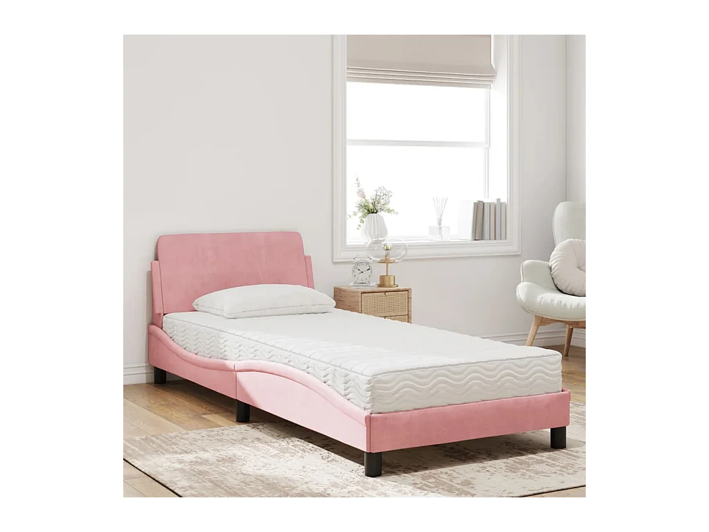 Letto con materasso rosa 90x200 cm in velluto