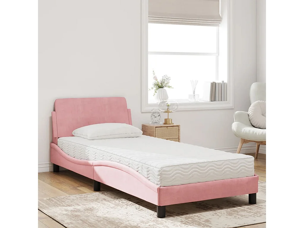 Letto con materasso rosa 90x200 cm in velluto