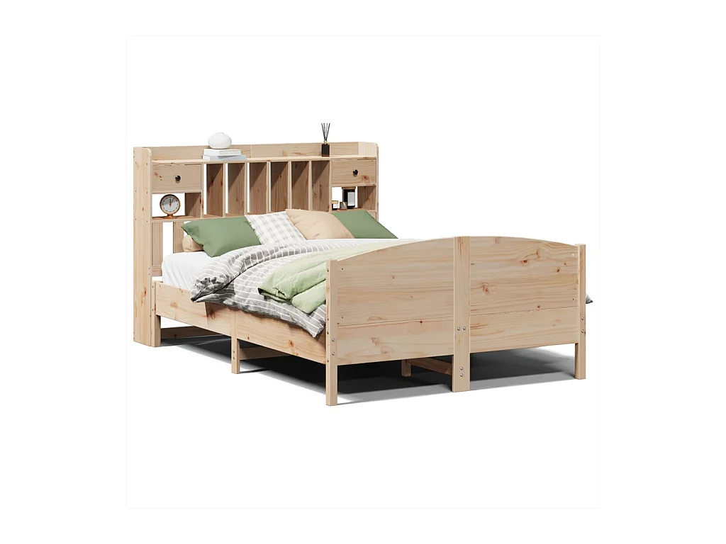 Lit bibliothèque sans matelas 160x200 cm bois massif de pin