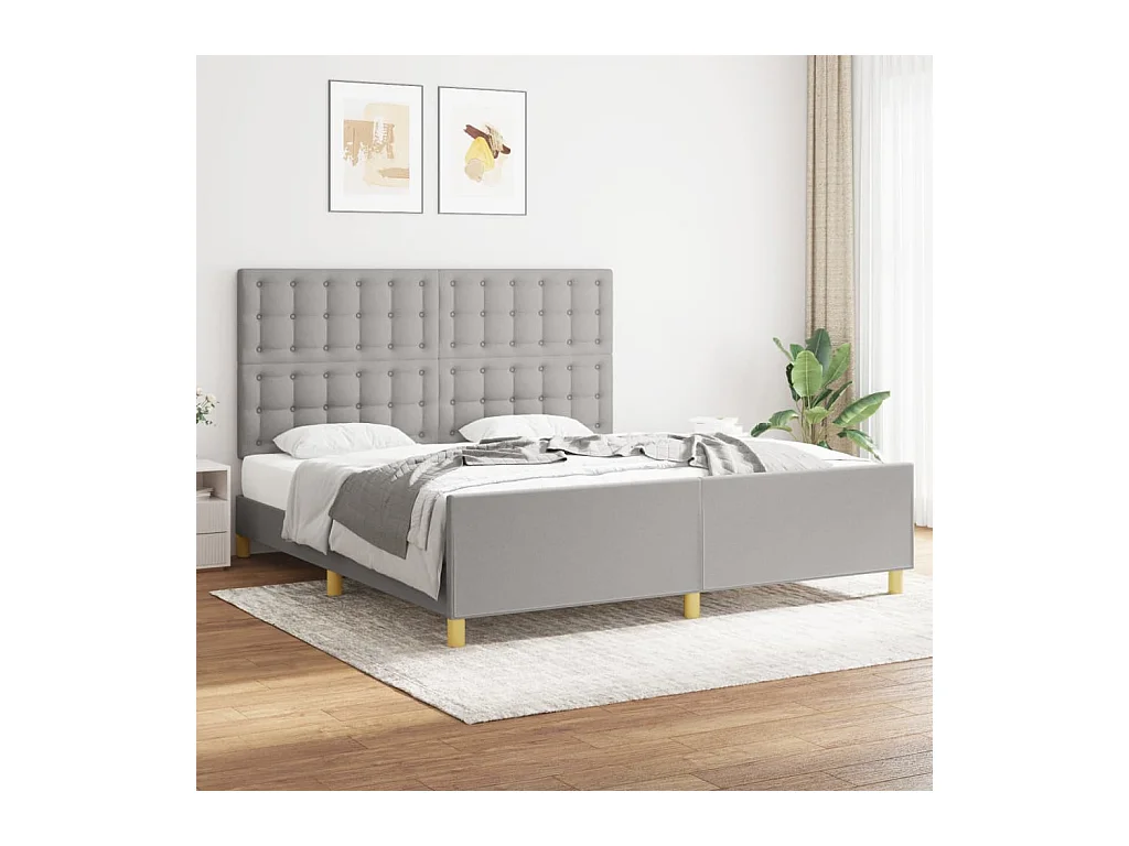 Cadre de lit sans matelas gris clair tissu