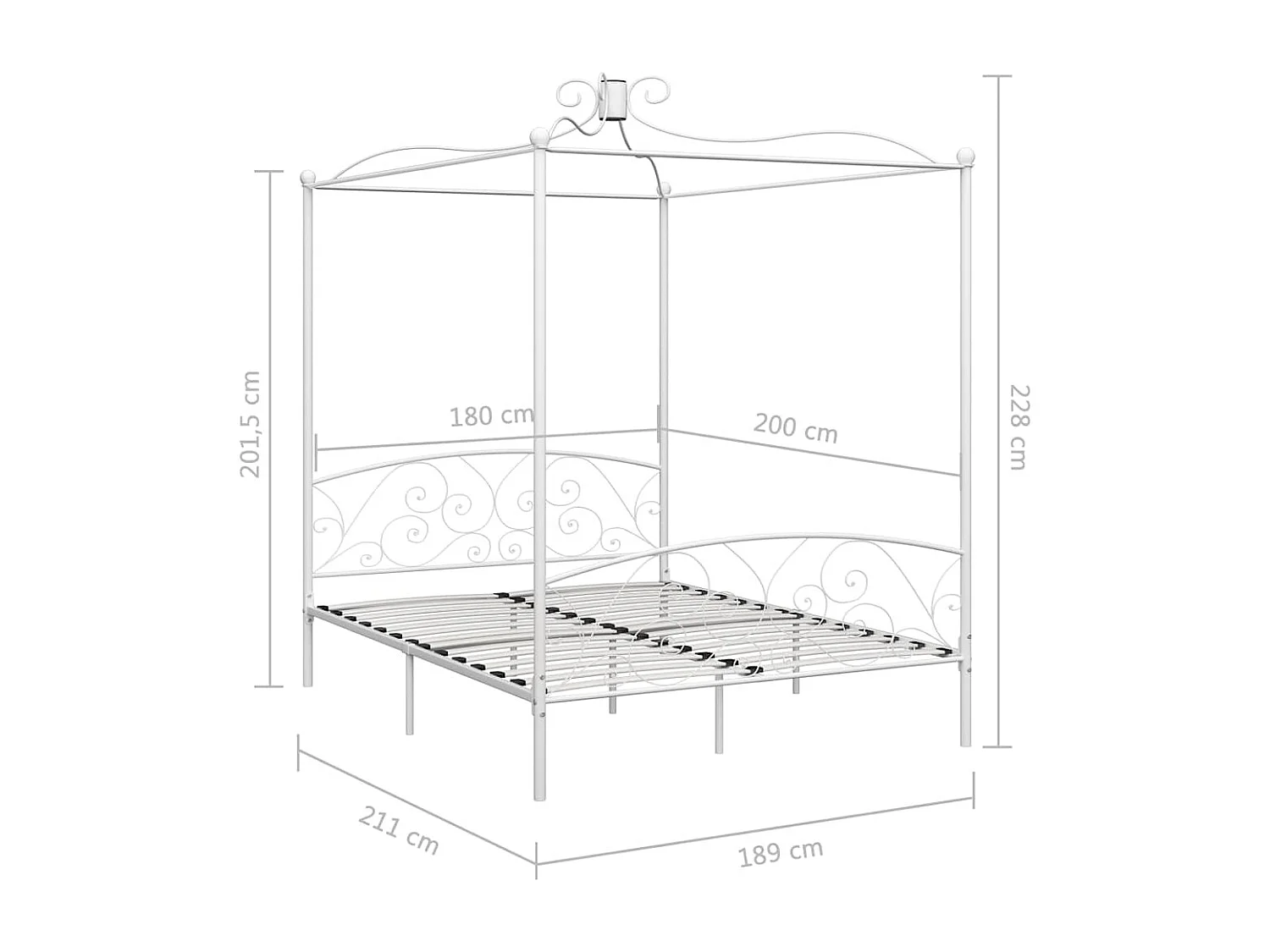 Struttura letto a baldacchino senza materasso in metallo bianco 180x200 cm