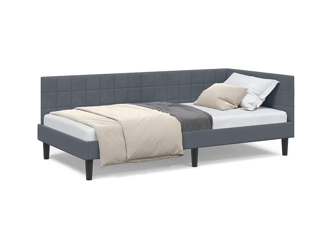 Estructura de cama esquinera gris oscuro de terciopelo de 90 x 190 cm