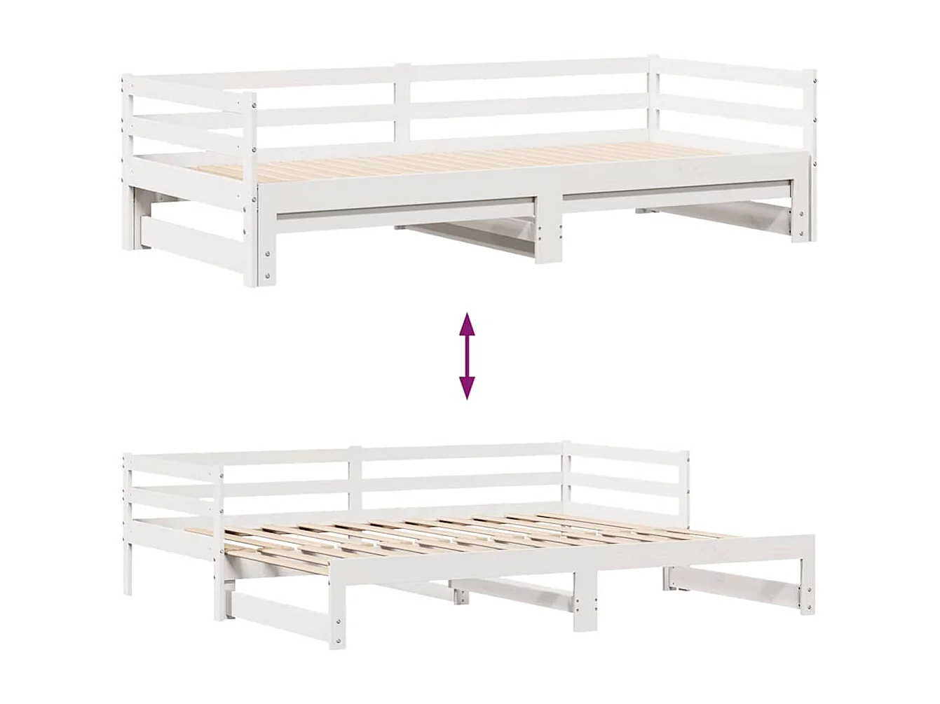 Cama de día con nido y cajones sin colchón blanco 80x200cm