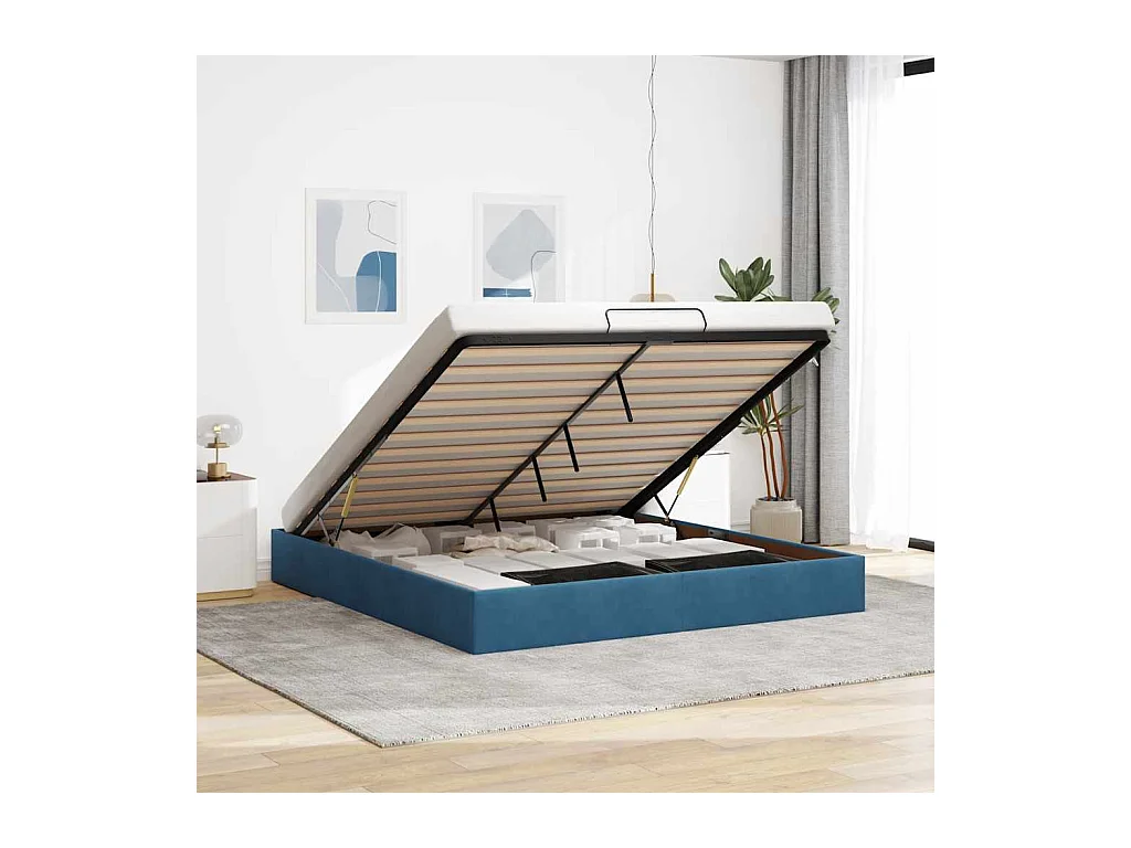 Cadre de lit ottoman sans matelas bleu foncé 160x200 cm velours