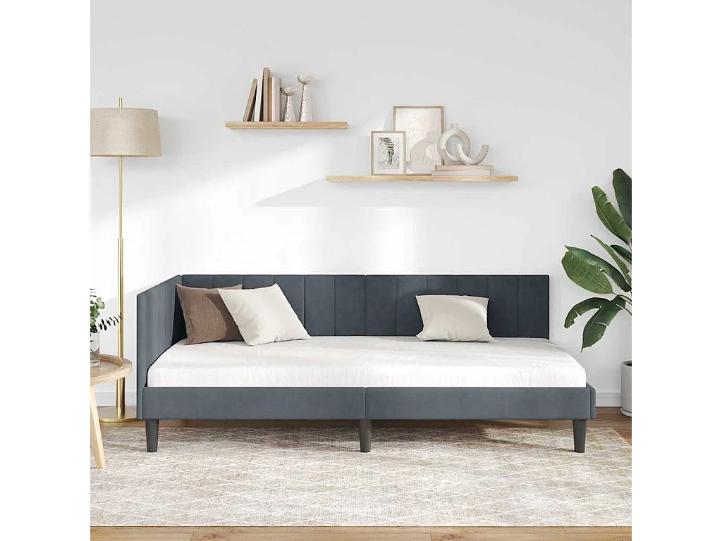 Cadre de lit d'angle Gris foncé 90 x 190 cm Velours
