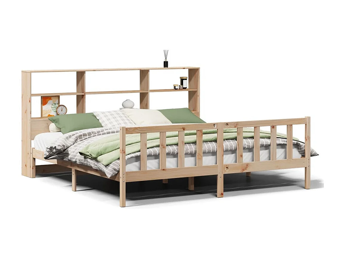 Lit bibliothèque sans matelas 180x200 cm bois massif de pin