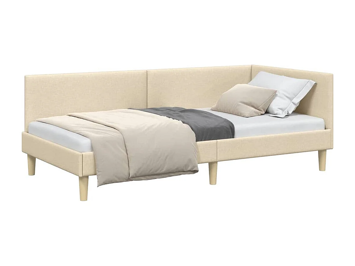 Cadre de lit d'angle Autre avec tête de lit Crème 90 x 200 cm