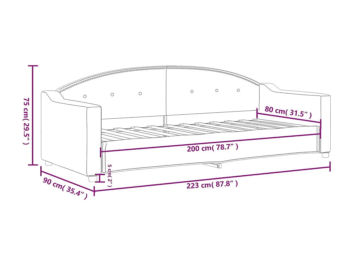Lit de repos sans matelas gris foncé 80x200 cm tissu