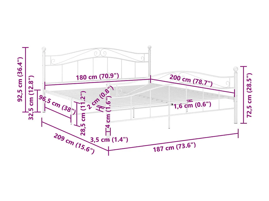 Wit metalen bedframe 180x200 cm