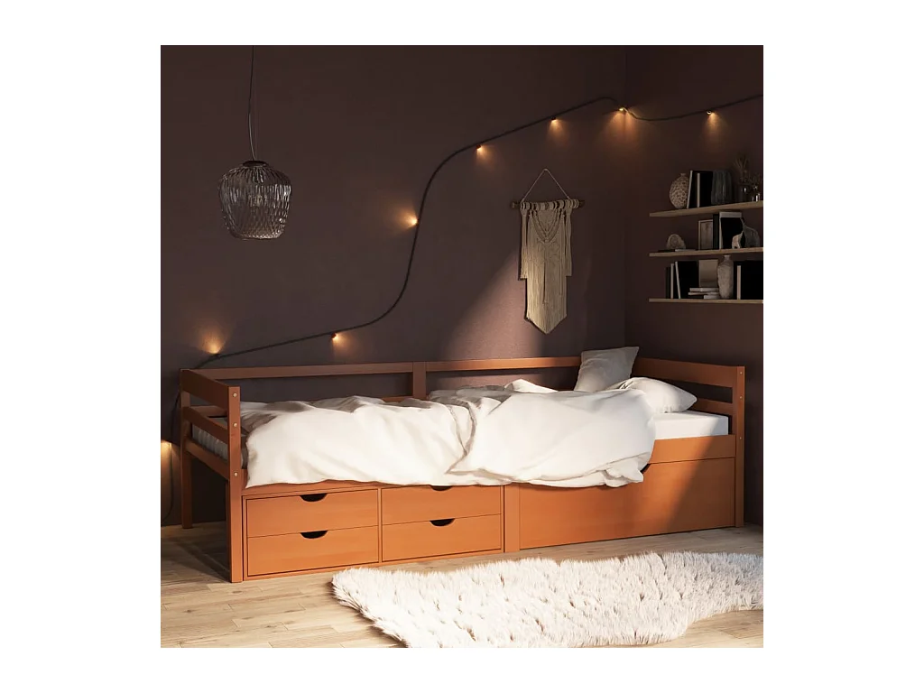 Estructura de cama con almacenaje sin colchón marrón miel 90x200 cm