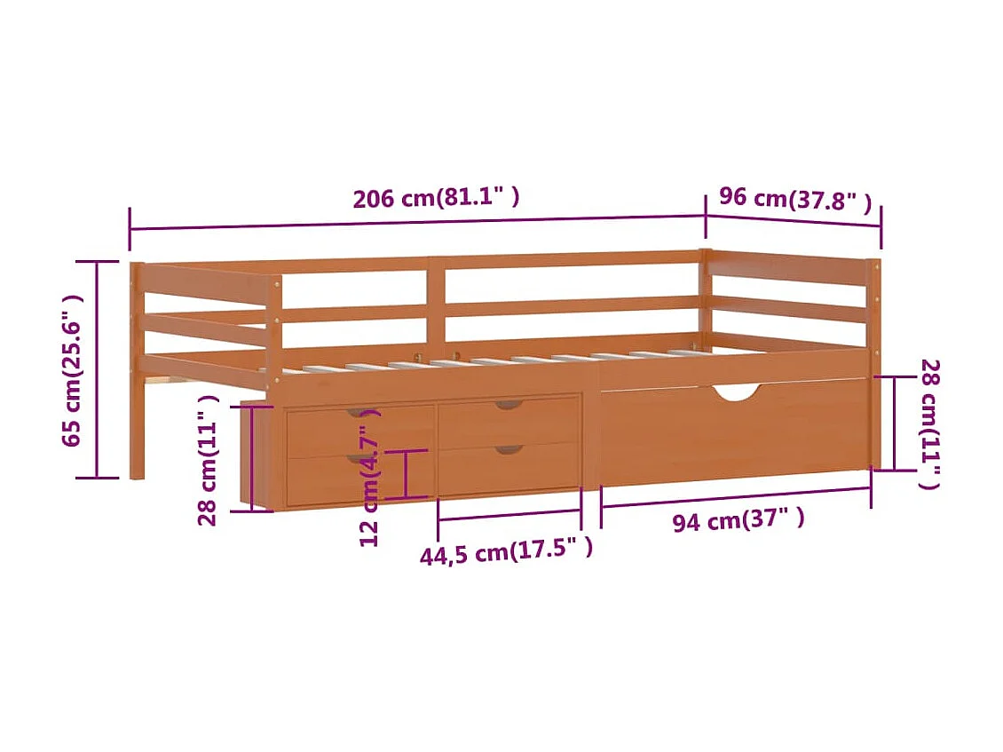 Bettgestell mit Stauraum ohne Matratze honigbraun 90x200 cm