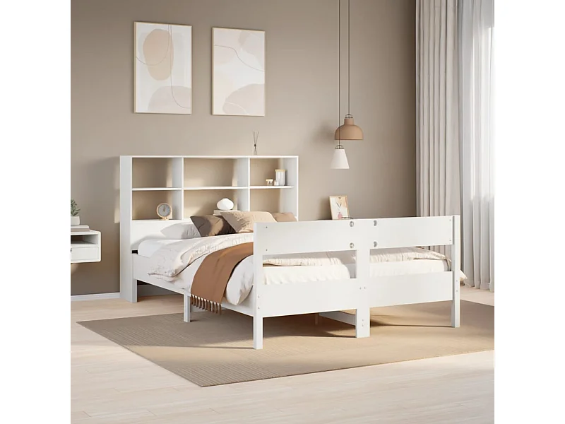 Letto libreria senza materasso bianco 120x190 cm in legno massello di pino