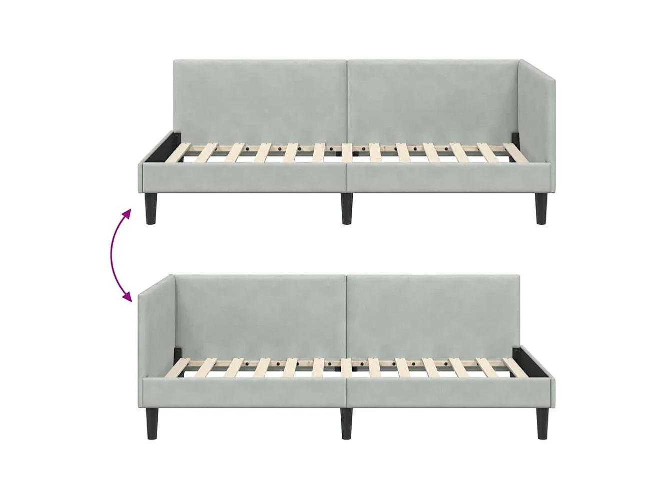 Cadre de lit d'angle Autre Gris clair 100 x 200 cm