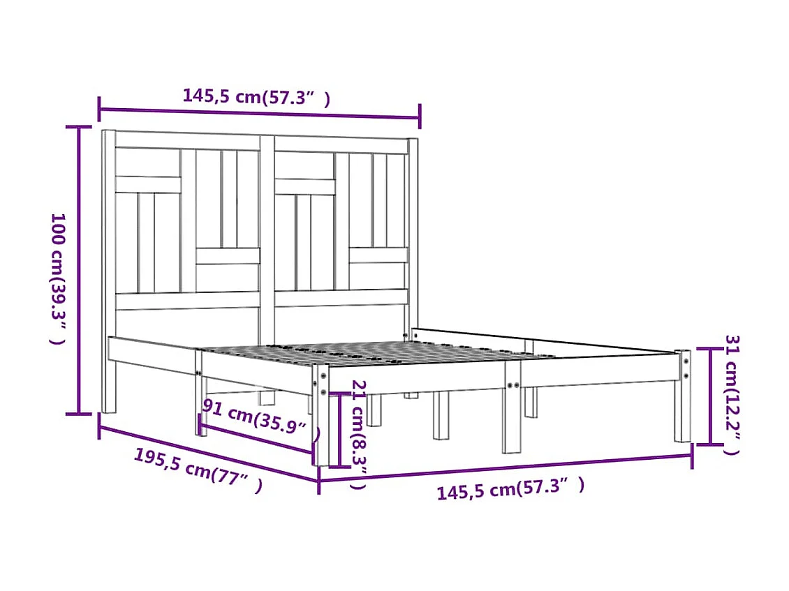 Bedframe zonder matras wit 140x190 cm massief grenenhout