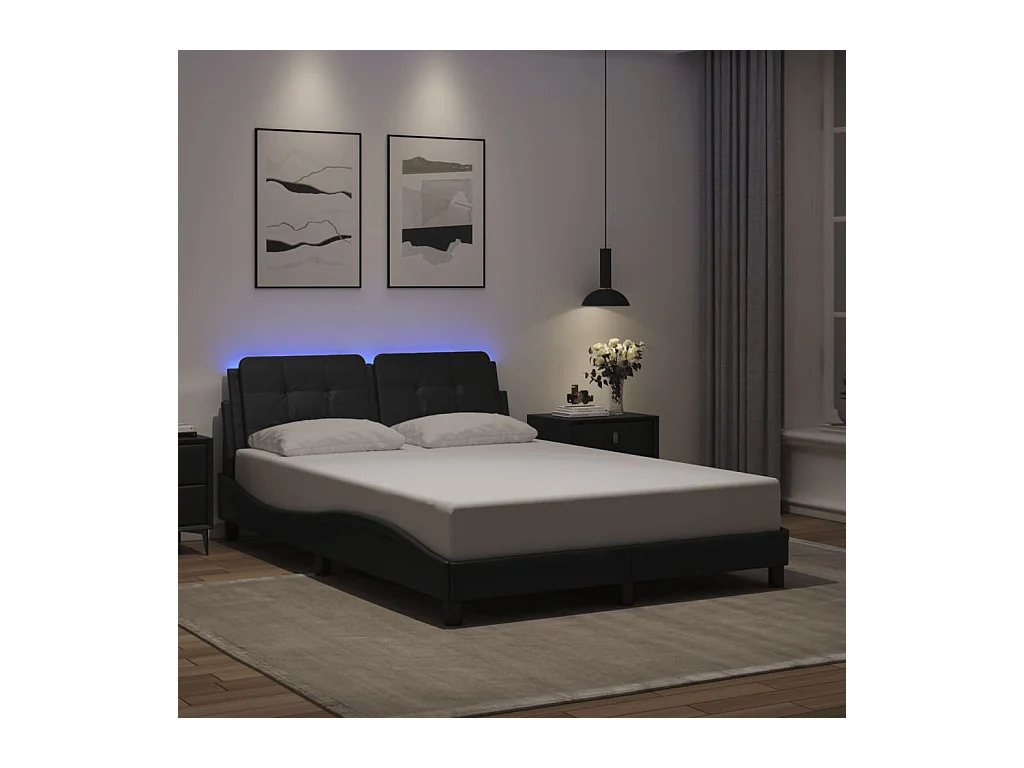 Struttura letto con LED senza materasso nero 140x200 cm