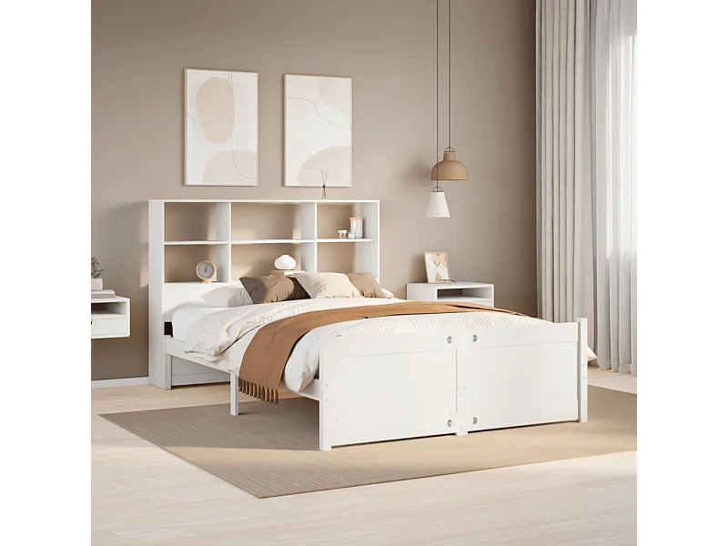 Lit bibliothèque sans matelas blanc 160x200 cm bois pin massif