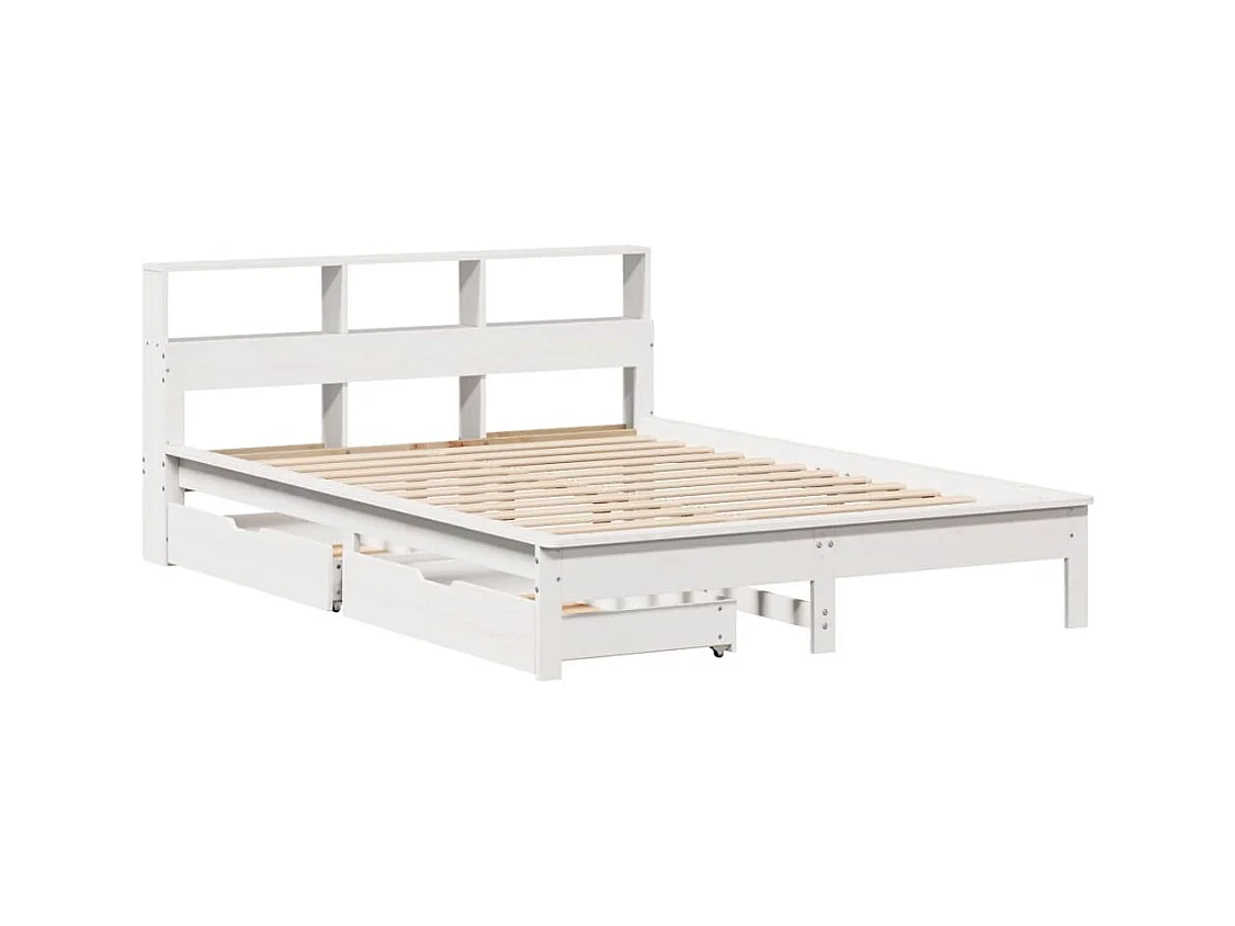 Cama librería blanca sin colchón 140x200 cm madera maciza de pino