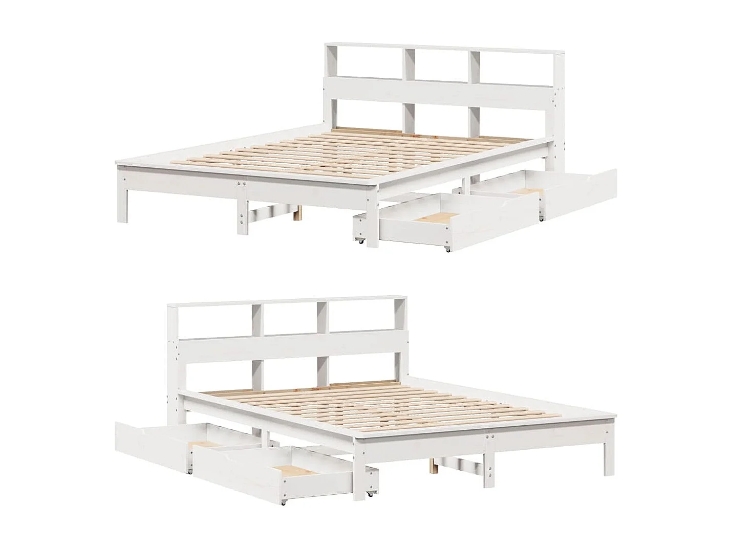 Letto libreria bianco senza materasso 140x200 cm in legno massello di pino