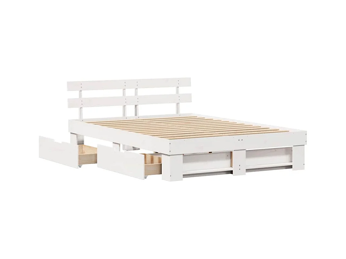 Bedframe met lade Wit 140 x 200 cm Massief grenenhout